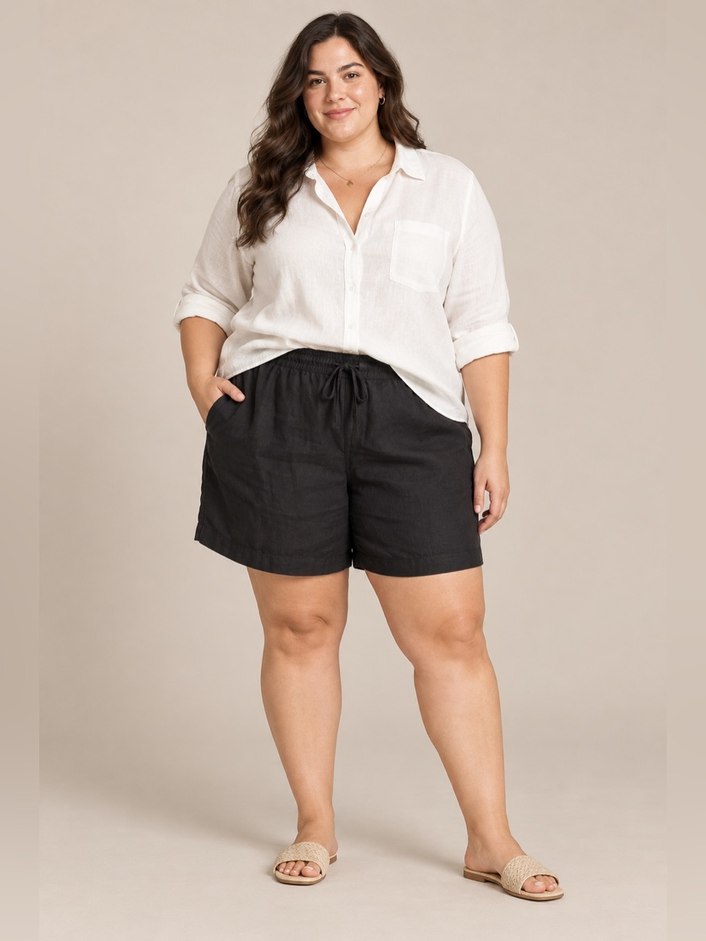Cynthia Rowley Women’s 3X Black Linen Blend Drawstring Pull-On Shorts NWT